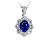 Beydodo Halskette Damen Weißgold 750, Kette 45CM Weißgold Charms Anhänger Blume mit Oval Saphir 1.5ct und Diamant Halskette für Hochzeit Frauen