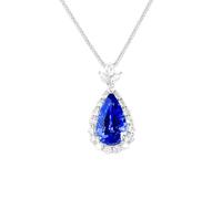 Beydodo Halskette Platin Damen mit Saphir 2.5ct | Kette 45CM Weißgold mit Anhänger Tropfen 2.5ct Saphir und 0.41ct Moissanit Hochzeit Halskette für Freundin Frauen