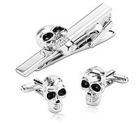 Beydodo Hemd Manschettenknopf Krawattennadel Vintage Gothic Schädel Totenkopf Hochzeit Herren Krawattenklammer Manschettenknöpfen Edelstahl Silber Schwarz
