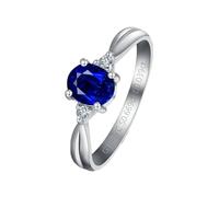 Beydodo Hochzeit Ringe Weißgold 585, Eheringe Damen Einzeln Infinity mit Oval Saphir 0.5ct und Diamant Verlobungsringe Jahrestag Memoir Ring Gr.57 (18.1)