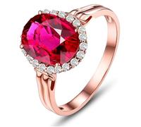 Beydodo Hochzeitsringe Rotgold 585, Trauringe Damen Einzeln Halo mit 2ct Rot Turmalin und Diamant Verlobungsring Memoir Ringe Frauen Gr.57 (18.1)