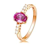 Beydodo Hochzeitsringe Rotgold 585, Trauringe Damen Einzeln Schmal mit Rosa Saphir 1ct und Diamant Verlobungsring Memoir Ringe Frauen Größe52 (16.6)