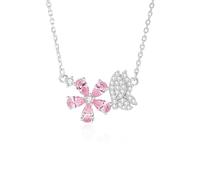 Beydodo Kette Damen 45CM mit Anhänger, Halskette Gold 585 Blume Schmetterling mit Rosa Saphir und Diamant Hochzeit Kette für Frauen Braut