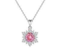 Beydodo Kette Damen 45CM mit Anhänger, Platin Halskette Schneeflocke mit 8MM Padparadscha und Moissanit Hochzeit Kette für Frauen Braut