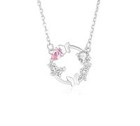 Beydodo Kette Damen Gold 585 Echtgold mit Anhänger Schmetterling Kranz Rosa Saphir und Moissanit, Halskette Gold 45CM für Frauen Hochzeit