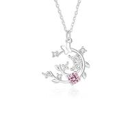 Beydodo Kette Damen Gold 585 Echtgold mit Anhänger Schmetterling Zweige Rosa Saphir und Moissanit, Halskette Gold 45CM für Frauen Hochzeit