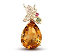 Beydodo Kette Gold 585 Damen 45CM mit Anhänger, Halskette Schmetterling mit Tropfen Citrin 16ct und Diamant 0.11ct Anhänger Charms Kette für Frauen Braut