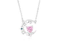 Beydodo Kette mit Anhänger 585 Gold, Halskette Damen Mond Sterne mit Herz Rosa Saphir Topas und Diamant Anhänger Charms Kette Gold 45CM