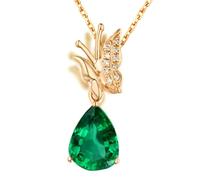 Beydodo Kette mit Anhänger 585 Gold, Halskette Damen Tropfen Smaragd 0.7ct und Schmetterling mit Diamant 0.02ct Anhänger Charms Kette Gold 45CM