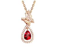 Beydodo Kette mit Anhänger 585 Rotgold, Halskette Damen Schmetterling mit Tropfen Rubin 1ct und Diamant 0.19ct Anhänger Charms Kette Rosegold 45CM