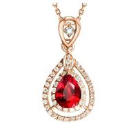 Beydodo Kette mit Anhänger 585 Rotgold, Halskette Damen Tropfen mit Rubin 1ct und Diamant 0.26ct Anhänger Charms Kette Rosegold 45CM