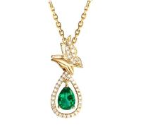 Beydodo Kette mit Anhänger Gold 585, Damen Halskette Schmetterling mit Tropfen Smaragd 0.75ct und Diamant 0.19ct Anhänger Kette Gold 45CM Charms