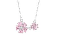 Beydodo Kette mit Anhänger Platin 950, Halskette Damen Blumen mit Rosa Saphir und Diamant Anhänger Charms Kette Weißgold 45CM