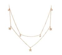 Beydodo Kette mit Anhänger Rotgold 375, Damen Halskette Doppellagig Sterne mit 0.14ct Diamant Anhänger Kette Rosegold 45CM Charms