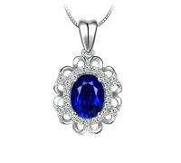 Beydodo Kette mit Anhänger Weißgold 585, Damen Halskette Blume mit Oval Saphir 1.55ct und Diamant Anhänger Kette Weißgold 45CM Charms
