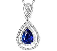 Beydodo Kette mit Anhänger Weißgold 585, Damen Halskette Tropfen mit Saphir 1ct und Diamant 0.26ct Anhänger Kette Weißgold 45CM Charms