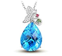 Beydodo Kette Weißgold 585 Damen 45CM mit Anhänger, Halskette Großer Topas 20ct und Schmetterling mit Diamant 0.11ct Anhänger Charms Kette für Frauen Braut