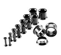 Beydodo Ohr Tunnel Edelstahl, Ohr Plug 2-12MM zum Schrauben und Double Flared Schwarz Tunnel Piercing Ohr Expander 16er Set