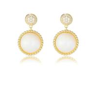 Beydodo Ohrhänger Damen Gold 585, Ohrringe mit Anhänger Rund mit Diamant und Muschel Ohrhänger Hochzeit Nickelfrei Echtschmuck