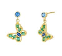 Beydodo Ohrhänger Damen Gold 585, Ohrringe mit Anhänger Schmetterling mit Smaragd und Saphir Ohrhänger Hochzeit Nickelfrei Echtschmuck