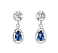 Beydodo Ohrhänger Damen Weißgold 585, Ohrringe mit Anhänger Tropfen mit 0.25ct Saphir und Moissanit Ohrhänger Hochzeit Nickelfrei Echtschmuck