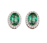 Beydodo Ohrringe 375er Weißgold Damen, Ohrstecker Halo mit 2ct Smaragd und Diamant Frauen Ohrringe Hochzeit Nickelfrei