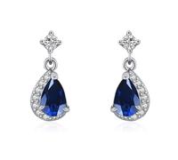 Beydodo Ohrringe 585 Weißgold Damen, Ohrhänger Tropfen mit Saphir und Diamant Hochzeit Ohrringe Hängend Allergiefrei für Frauen