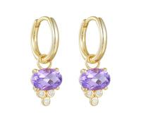 Beydodo Ohrringe Gold 585 14K Echt Damen, Ohrringe Creolen Hängend Huggie mit Anhänger Oval Amethyst und Moissanit Ohrhänger Creolen Hochzeit Braut Nickelfrei
