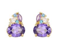 Beydodo Ohrringe Gold 585 Echtgold Stecker, Damen Ohrstecker mit Oval Amethyst Topas und Moissanit Ohrringe Hochzeit Braut Nickelfrei
