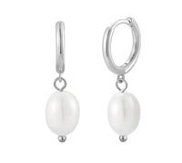Beydodo Ohrringe Hängend Weißgold 585 Damen, Ohrhänger Creolen Huggie mit Anhänger Oval Perle Ohrringe Hochzeit Frauen Nickelfrei