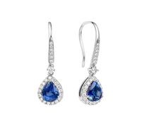 Beydodo Ohrringe Weißgold 585 Damen, Ohrringe Anhänger Tropfen mit Saphir 1.2ct und Diamant 0.26ct Ohrhänger Hochzeit Frauen Nickelfrei