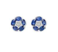 Beydodo Ohrstecker 585 Weißgold Damen, Ohrringe Frauen Blumen mit Oval Saphir 3.4ct und Diamant 0.15ct Ohrstecker Hochzeit Nickelfrei Echtschmuck