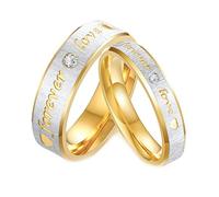 Beydodo Paarringe für Sie und Ihn, Gold Eheringe Edelstahl mit Stein Forever Love Bandringe Verlobungsringe Partner Ringe Damen Gr.60 (19.1) + Herren Gr.57 (18.1)