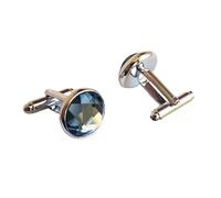 Beydodo Personalisierte Manschettenknöpfe Hemd Edelstahl, Manschettenknopf Herren Rund mit Grau Blau Kristall Silber Cufflinks Shirts mit Manschettenknöpfe Box