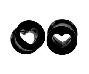 Beydodo Piercing Plug Edelstahl, Ohr Tunnel 5MM Silikon Schwarz Herz Ohrringe Tunnel Ohr Expander 2PCS
