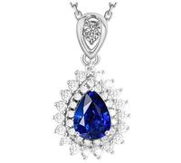 Beydodo Platin Kette 950 mit Anhänger, Damen Halskette Blume mit Tropfen Saphir 1ct und Diamant 0.4ct Anhänger Kette Weißgold 45CM Charms