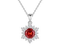 Beydodo Platin Kette Damen 950, Halskette Anhänger Schneeflocke mit 8MM Rubin und Moissanit Kette Weißgold 45CM für Frauen Braut