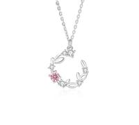 Beydodo Platin Kette Damen 950 mit Anhänger Kranz Rosa Saphir und Diamant, Halskette Weißgold 45CM für Frauen Hochzeit