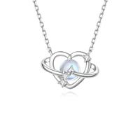 Beydodo Platin Kette Damen 950 mit Anhänger Planet Sterne Herz Mondstein und Diamant, Halskette Weißgold 45CM für Frauen Hochzeit