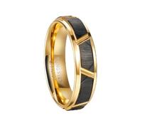 Beydodo Ring Herren Wolfram Schwarz Gold, Trauring Ehering Einzeln 6MM 8MM Gebürstet mit Rille Bandring