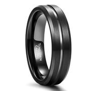 Beydodo Ring Herren Wolfram Schwarz, Trauring Ehering Einzeln 6MM 8MM Gebürstet mit Rille Bandring