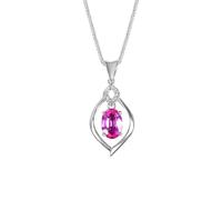 Beydodo Rosa Saphir Halskette Damen aus Platin | Kette Anhänger Tropfen mit 0.9ct Rosa Saphir und 0.03ct Diamant Halskette Weißgold 45CM für Frauen Charms