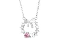 Beydodo Rosa Saphir Halskette Gold Damen 750, Kette Anhänger Schleife Schmetterling Kranz mit Rosa Saphir und Diamant Halskette Gold 45CM für Frauen Charms