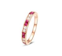 Beydodo Rotgold Ringe Frauen 585 14K Echtgold, Verlobungsring 2.9MM mit Rubin 0.38ct und Diamant 0.1ct Bandring Trauringe Memoir Hochzeit Ringe Damen Gr.51 (16.2)