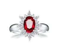 Beydodo Rubin Ring Damen Weißgold 375, Trauringe Blume mit Oval Rubin 1.6ct und Diamant Frauen Ringe Verlobung und Hochzeit Größe60 (19.1)