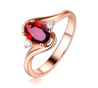 Beydodo Rubin Ringe Rotgold 750 Damen, Verlobungsring 3 Steine mit Rubin 1ct und Diamant 0.06ct Ewigkeitsring Hochzeit Ring Frauen Gr.58 (18.5)
