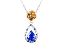 Beydodo Saphir Halskette Bicolor 750 585 375 Damen | Weißgold Kette 45CM mit Anhänger Rose Tropfen Saphir 0.9ct und Diamant 0.07ct Hochzeit Halskette für Frauen