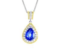 Beydodo Saphir Halskette Platin Damen | Weißgold Kette 45CM mit Anhänger Tropfen Saphir 1ct und Diamant 0.34ct Hochzeit Halskette für Frauen