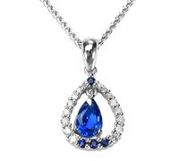 Beydodo Saphir Halskette Weißgold Damen 750 585 375 | Kette Anhänger Tropfen mit 0.55ct Saphir und 0.1ct Diamant Halskette Weißgold 45CM für Frauen Charms