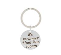 Beydodo Schlüsselanhänger Glücksbringer, Schlüsselbund Personalisiert Edelstahl Be Stronger Than The Storm Rund mit Gravur Dog Tag